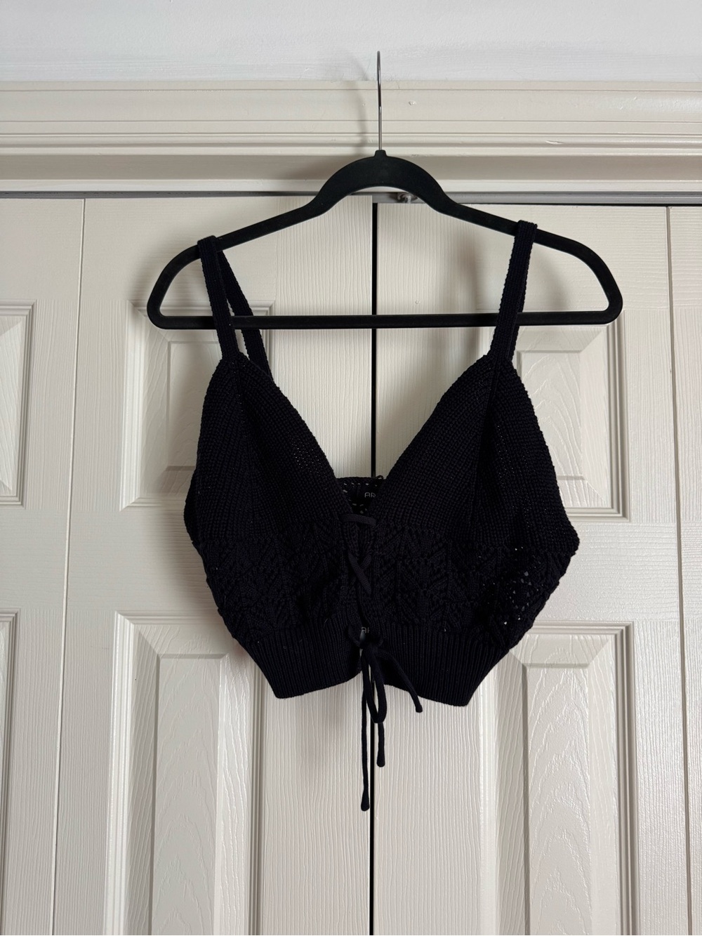 NWT Arden B. Crochet Knit Lace-up Crop Top Bralette Black Size Large Y2K